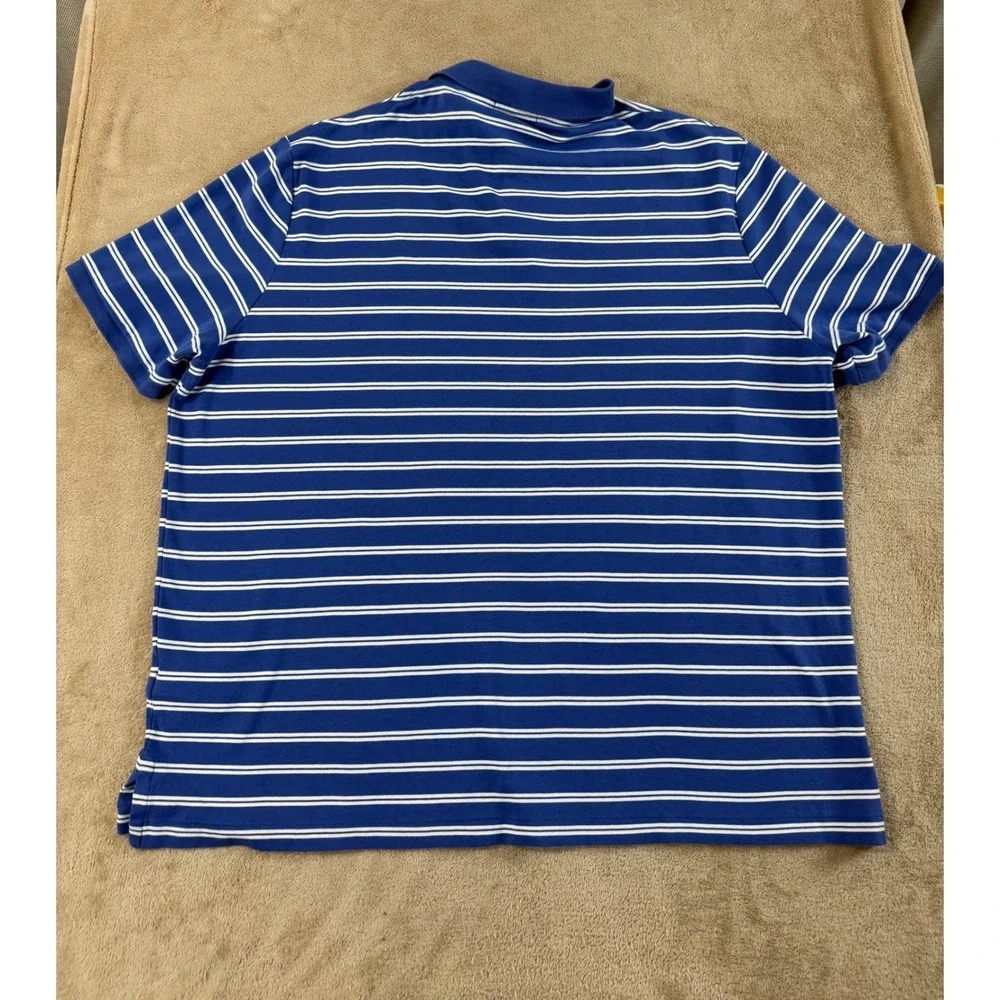Polo Ralph Lauren Polo Shirt Mens 2XL Blue White Striped Classic Fit Cotton EUC